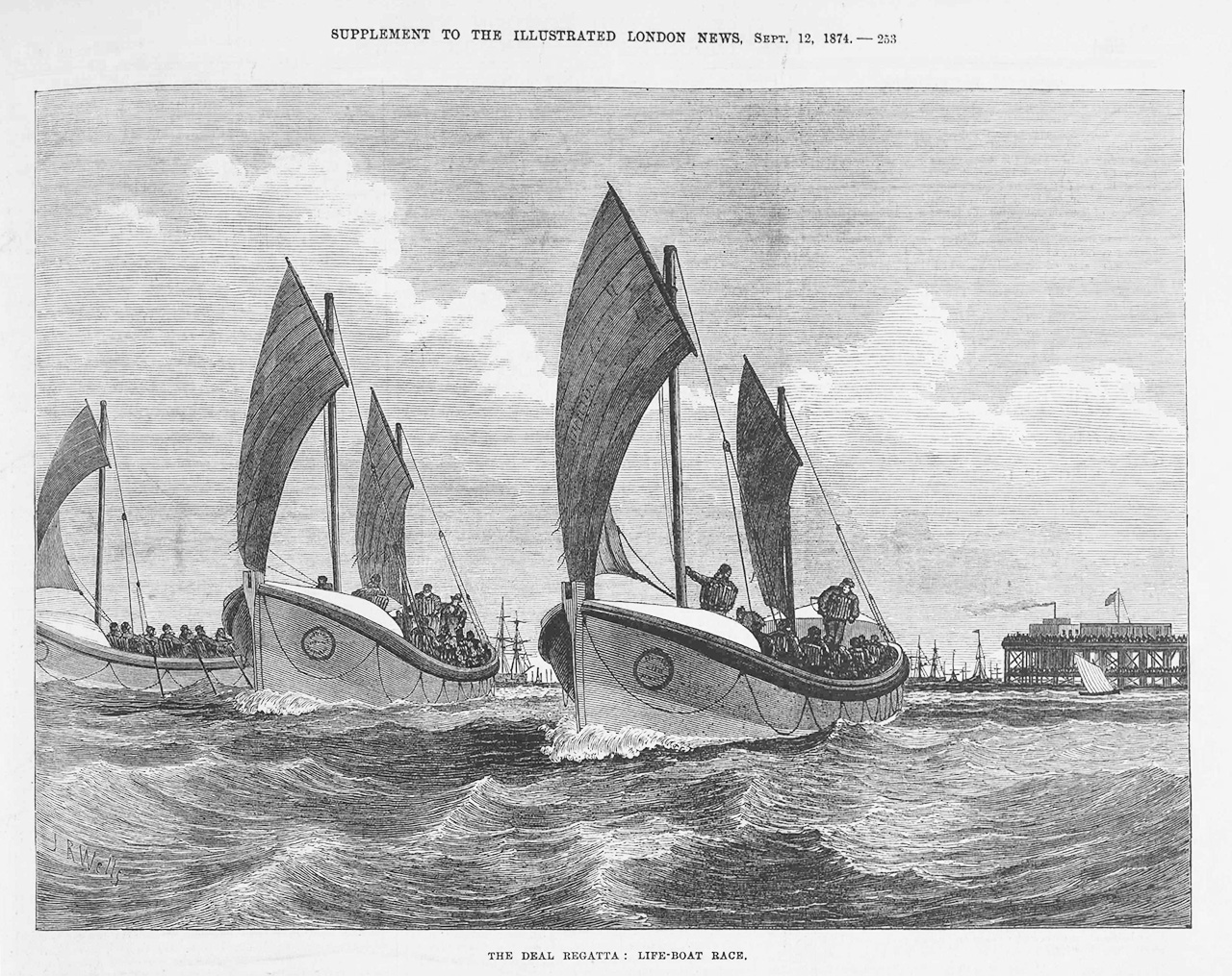 RNLI lifeboats racing under sail at Deal Regatta, 1874
