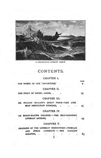 Contents page with illustration of self-righting lifeboat assault