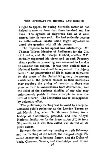 Text describing Hillary's founding of the RNLI