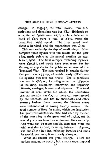 Text page discussing RNLI lifeboat statistics and fundraising