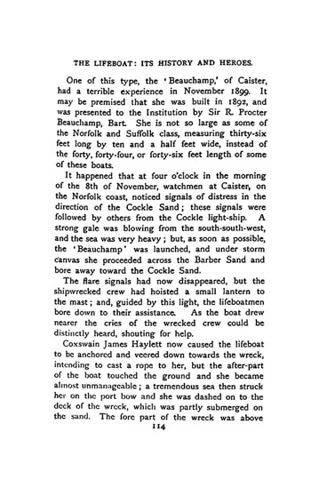 Text page describing the Beauchamp lifeboat rescue at Caister